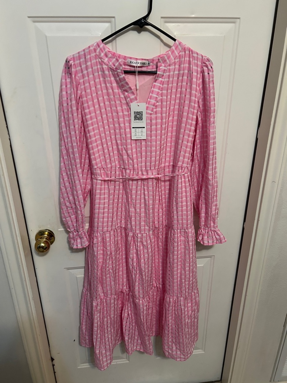 Wish Ecowish Pink and White Gingham dress
